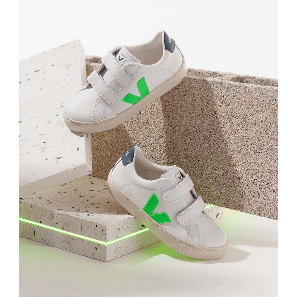 Veja ESPLAR LEATHER Kids' Sneakers White/Green | NZ 816EBC